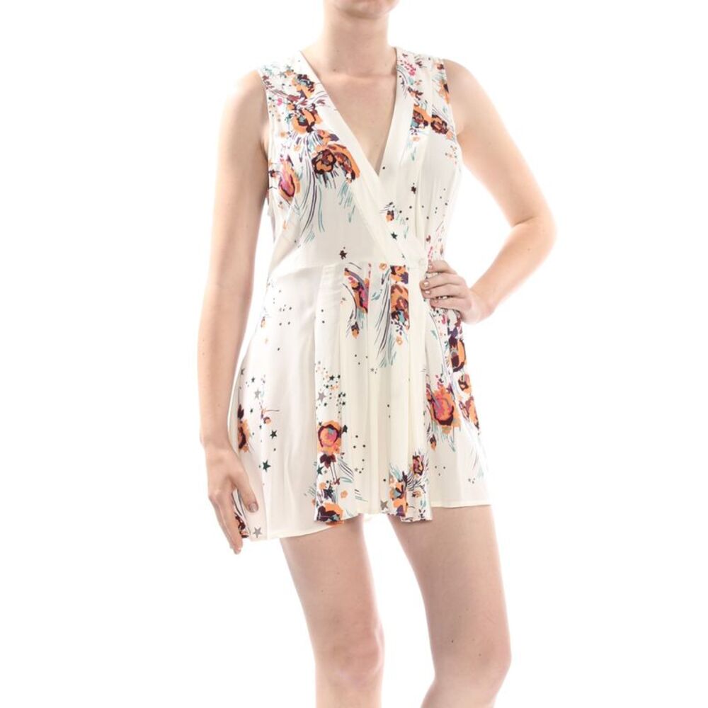 FREE HEART Womens Ivory Printed Sleeveless V Neck Mini Faux Wrap Dress M